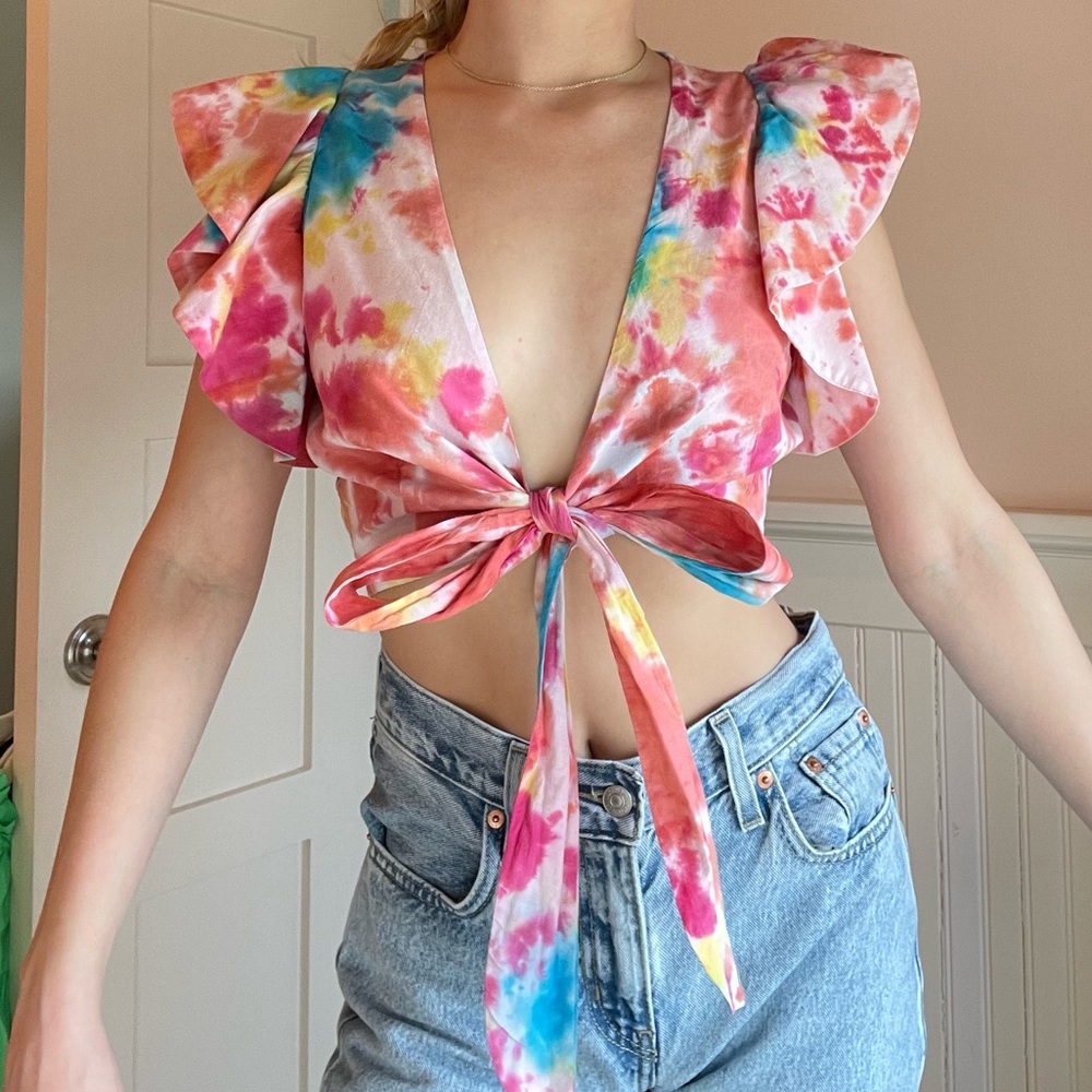 PRICE DROP!! SAKS Women’s Mochi Lana Womens Crop Tie-Dye Wrap Top